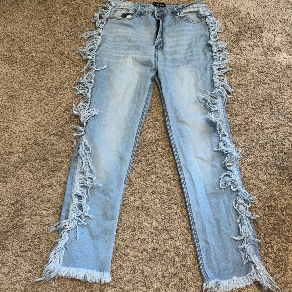 Fashion Nova Fringe Jeans. Worn